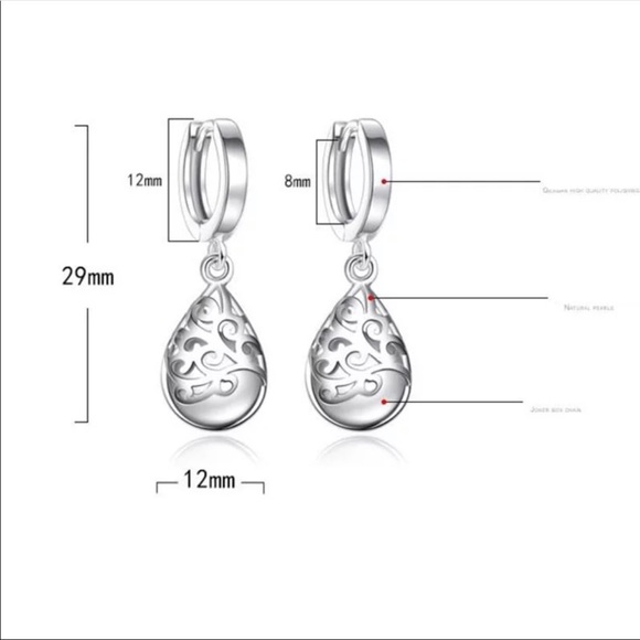 925 Sterling Silver Pink Opal Tears Drop Earrings - Picture 3 of 4